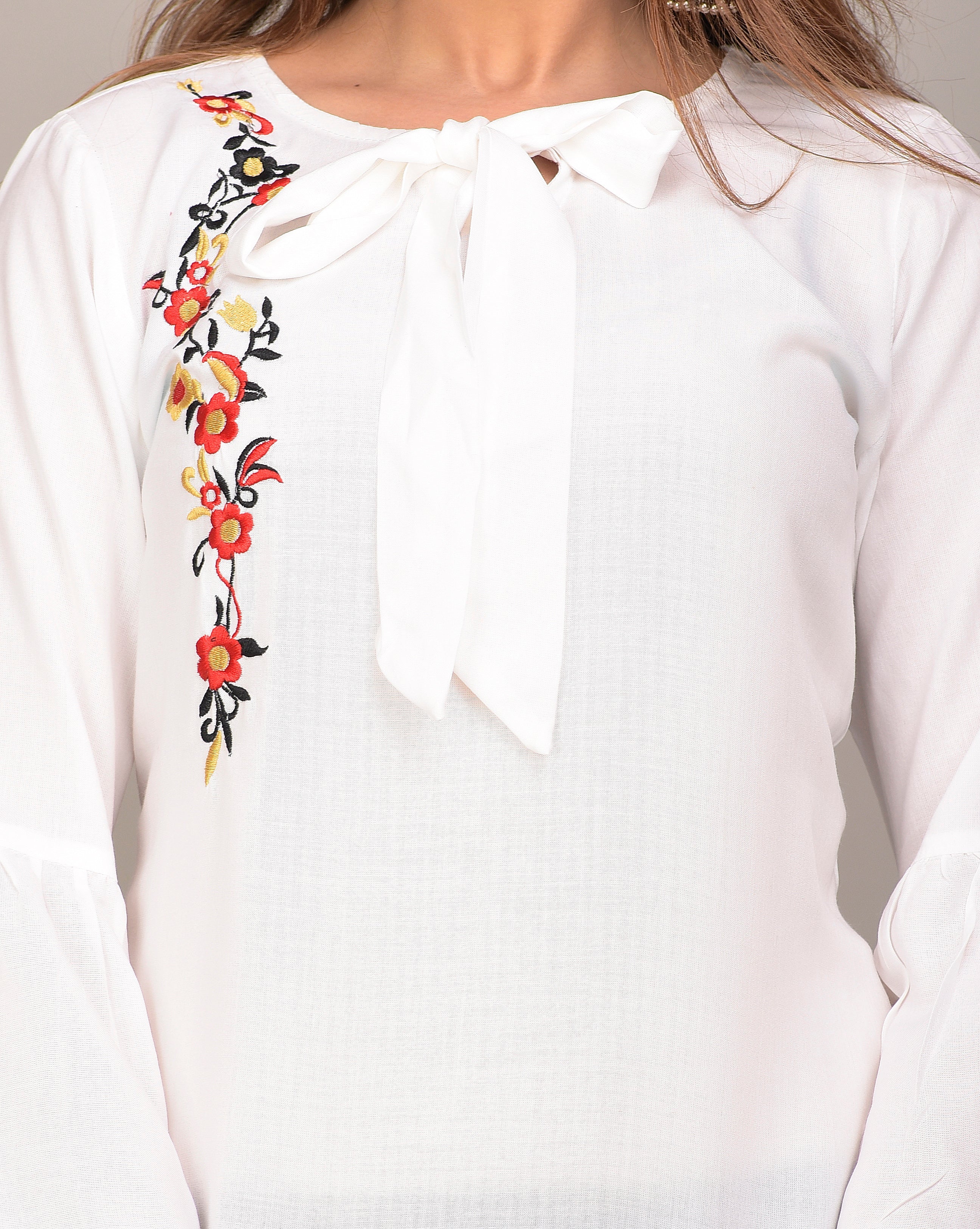 Casual Regular Sleeves Embroidered Women White Top