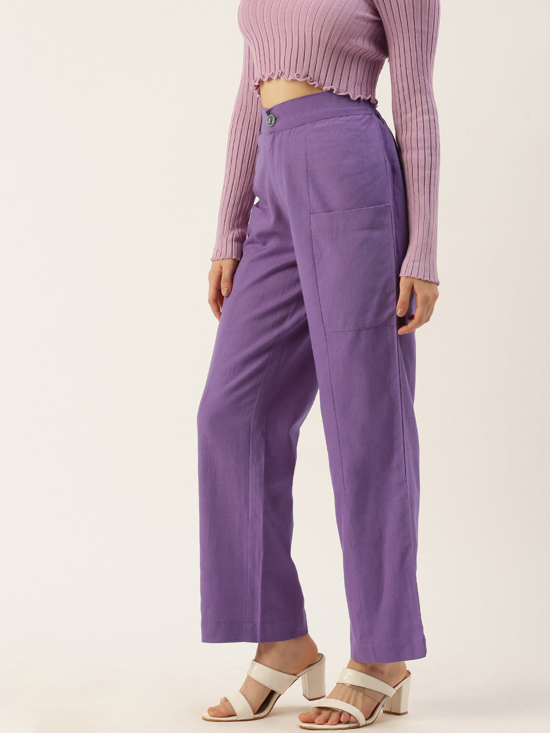 Women Regular Fit PURPLE Pure Cotton Trousers