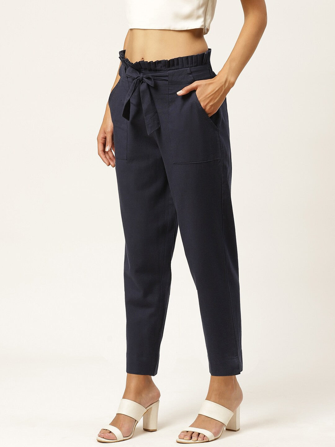Women Navy Blue Slim Fit Trousers
