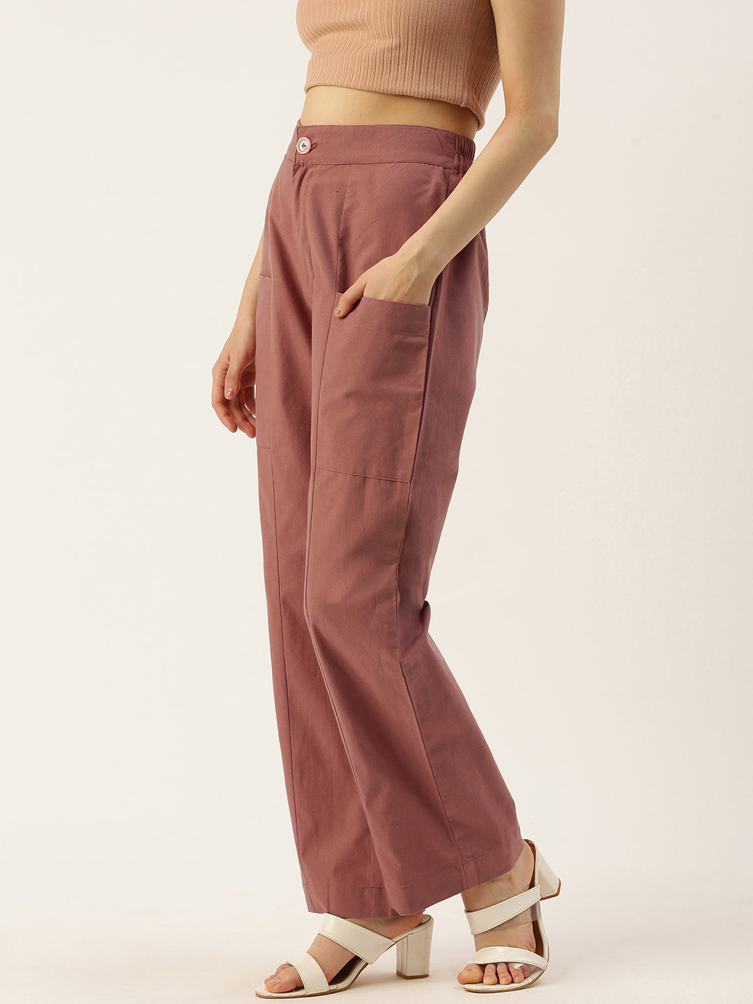 Women Regular Fit RUST Pure Cotton Trousers