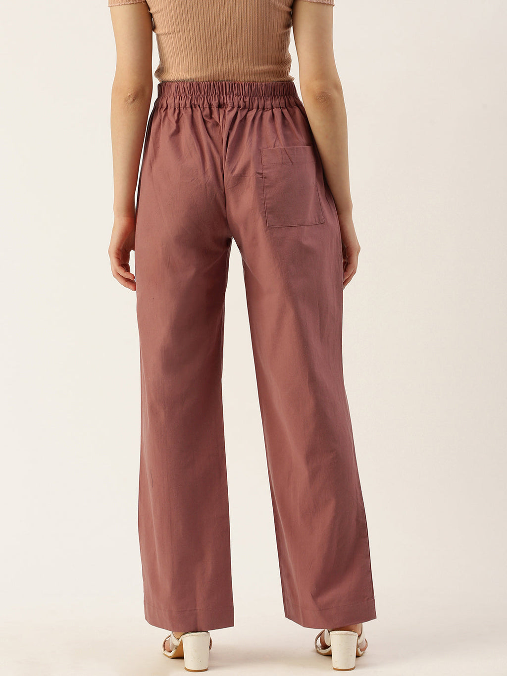 Women Regular Fit RUST Pure Cotton Trousers