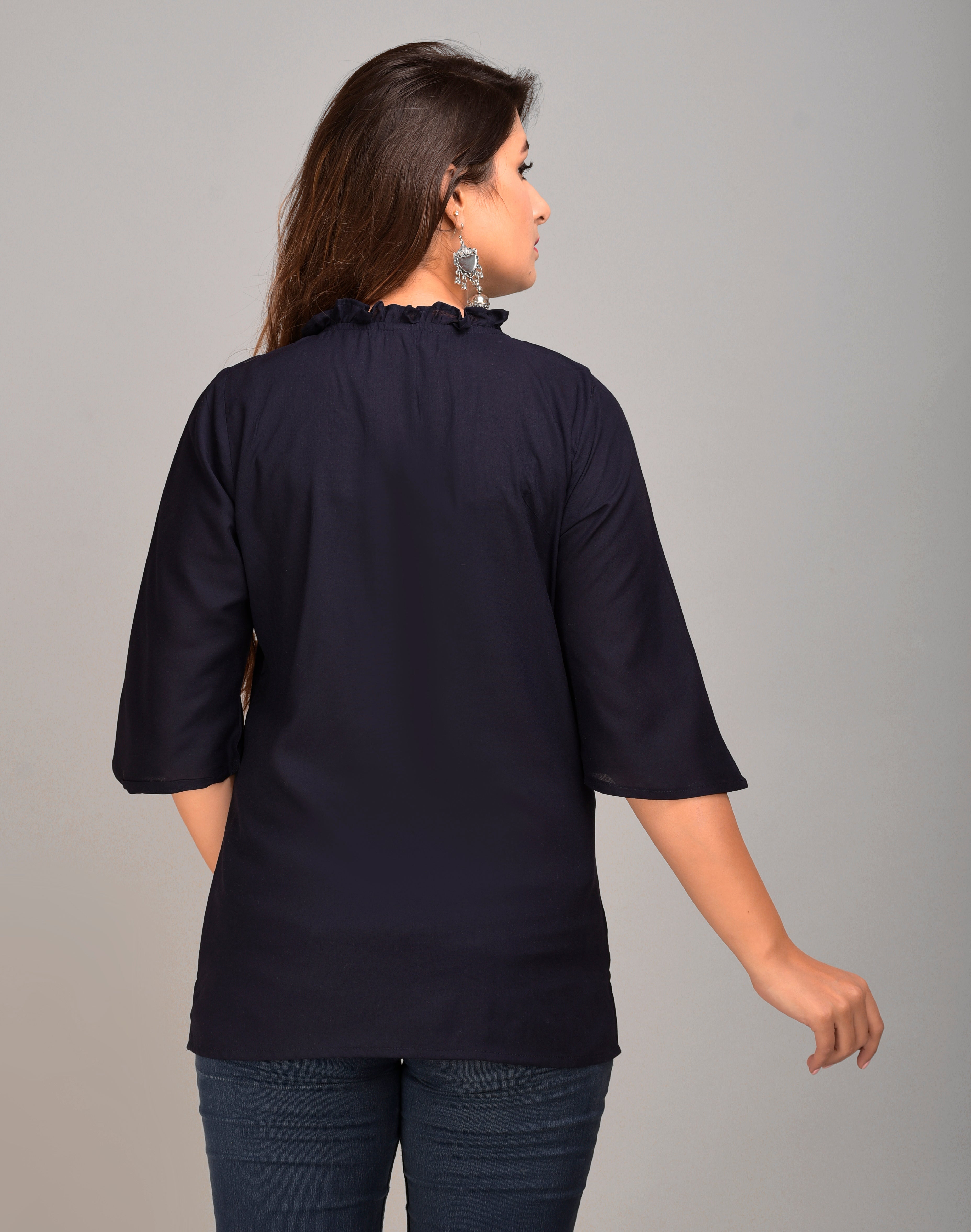 Casual Regular Sleeves Embroidered Women Blue Top