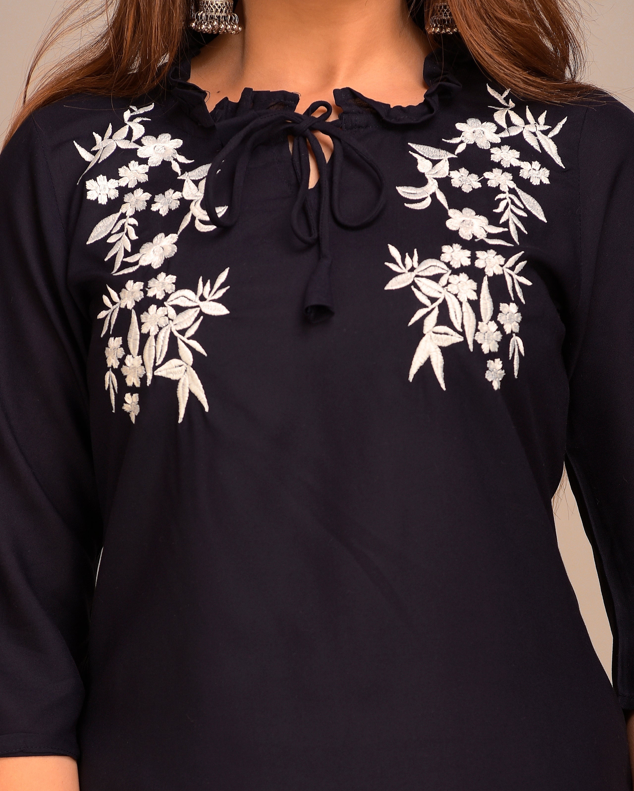 Casual Regular Sleeves Embroidered Women Blue Top