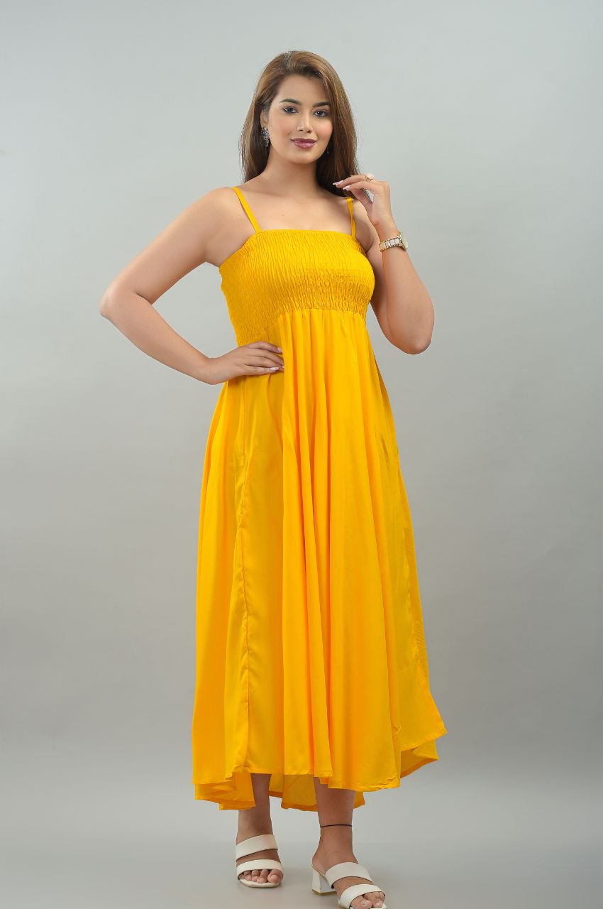 Women Fit and Flare Yellow Dress