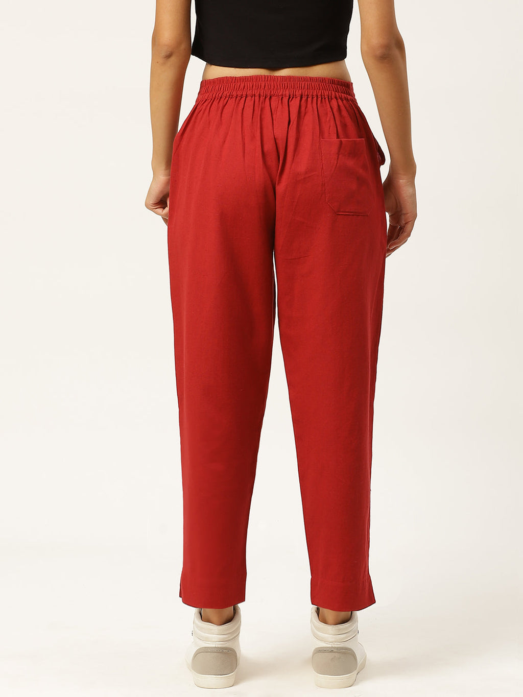 Women Regular Fit maroon Cotton Blend Trousers