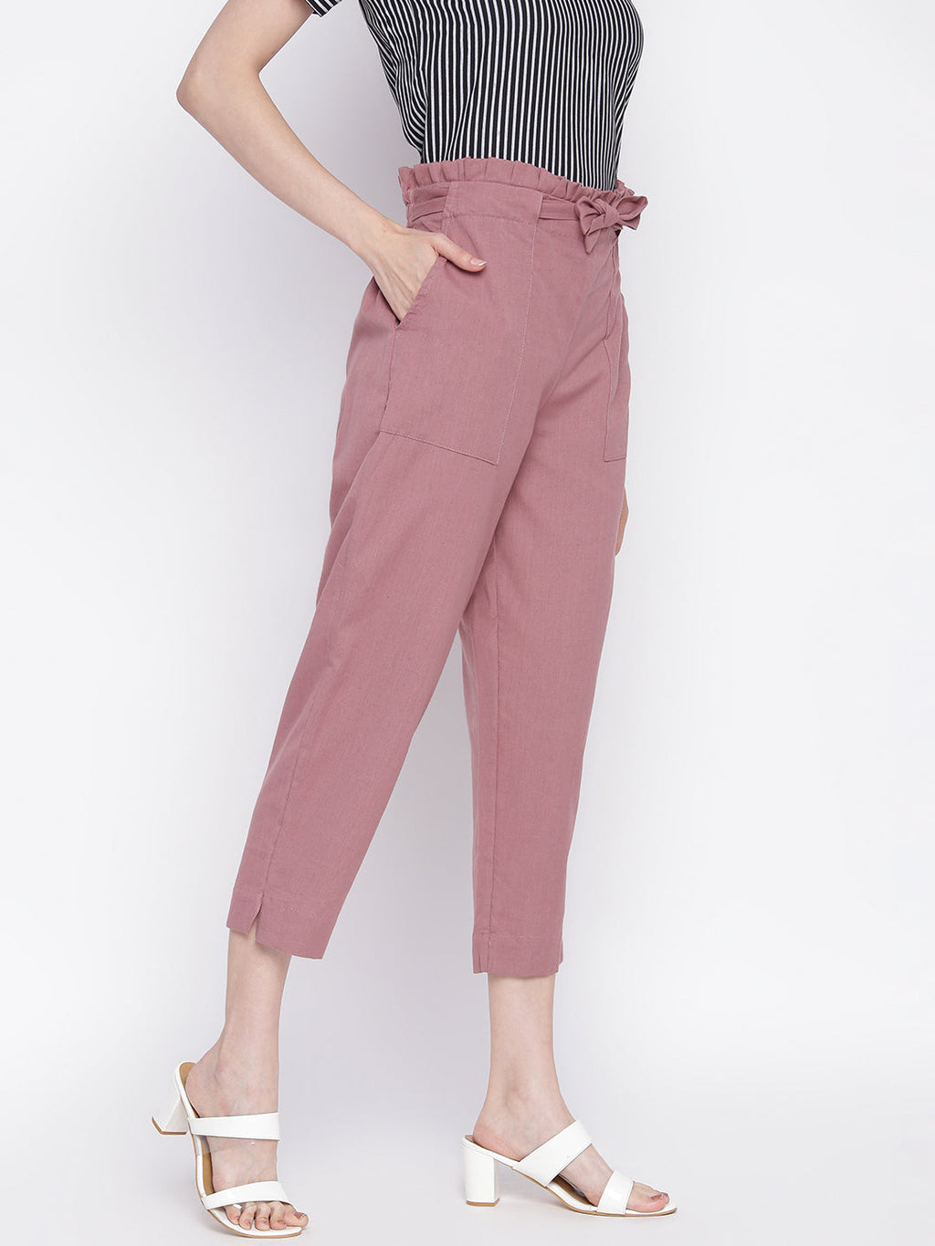 Women Regular Fit Maroon Pure Cotton Trousers
