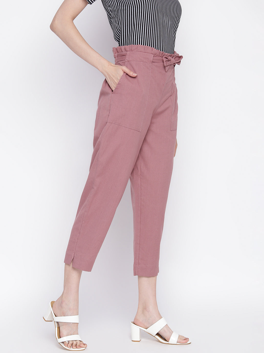 Women Regular Fit Maroon Pure Cotton Trousers