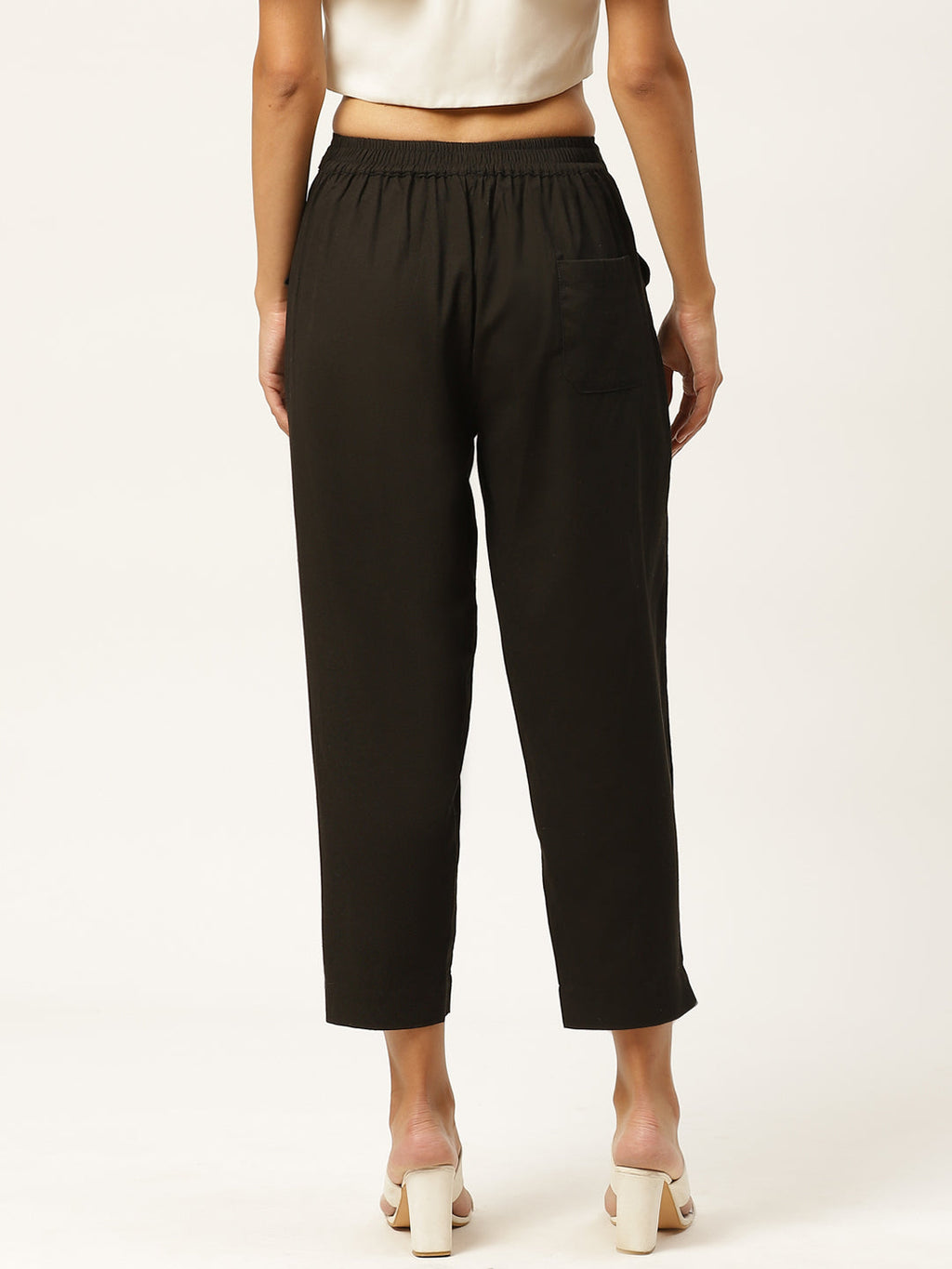 Women Regular Fit Black Cotton Blend Trousers