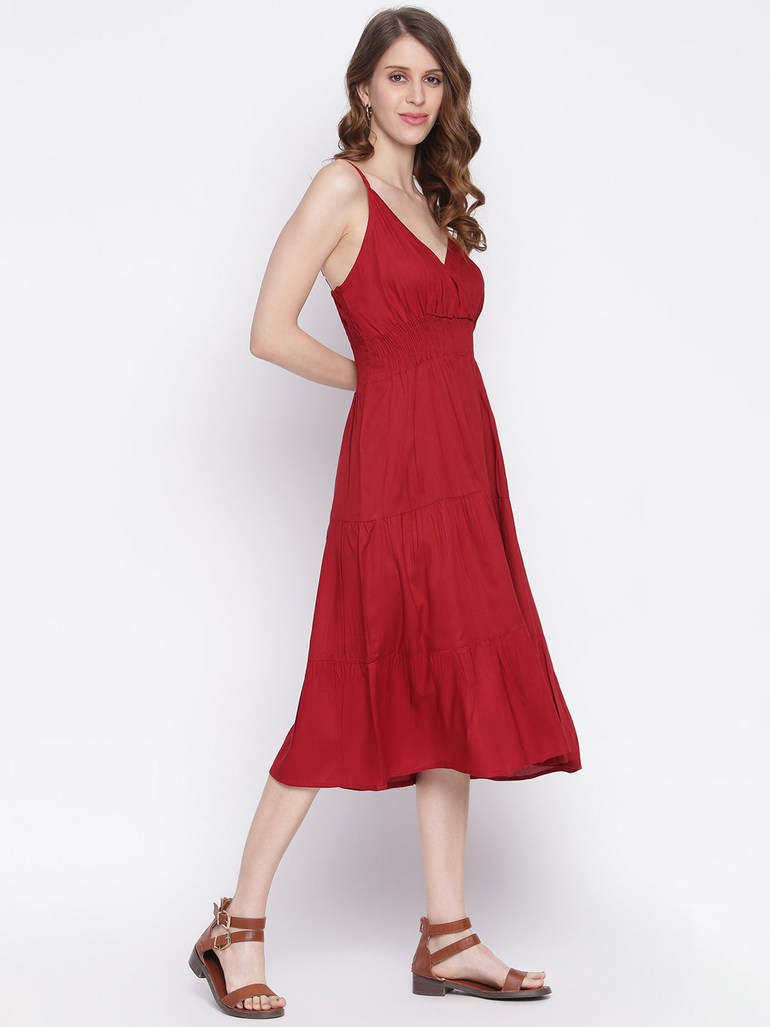 Women Fit and Flare Maroon Dress