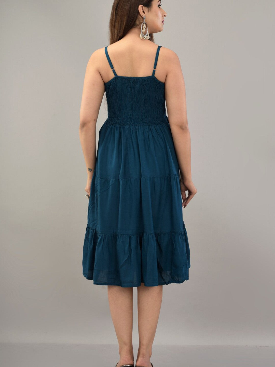 Blue Fit & Flare Tiered Midi Dress