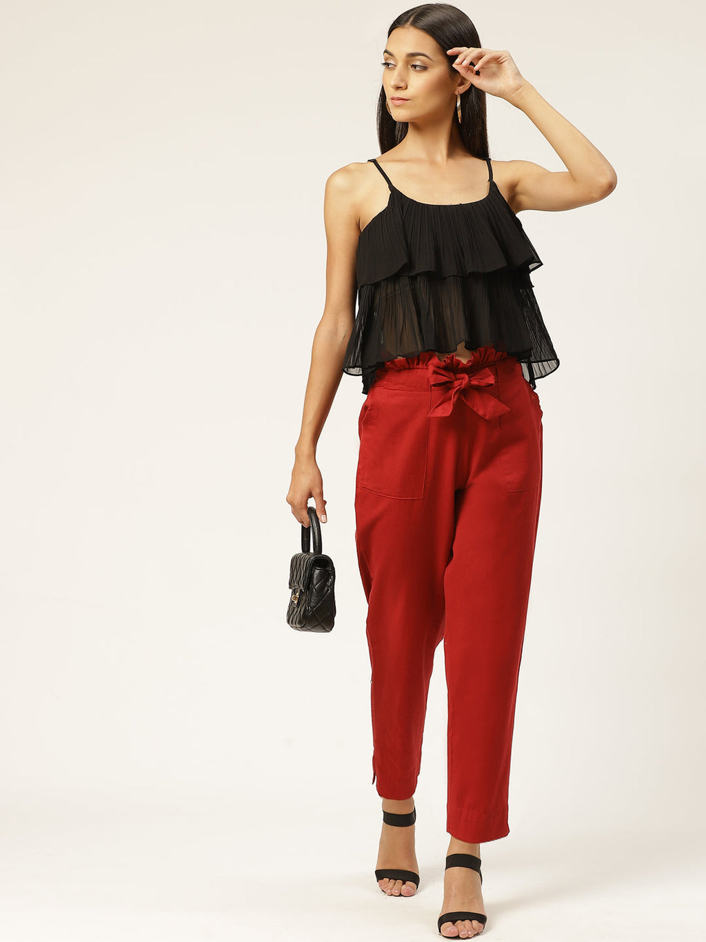 Women Regular Fit Maroon Pure Cotton Trousers