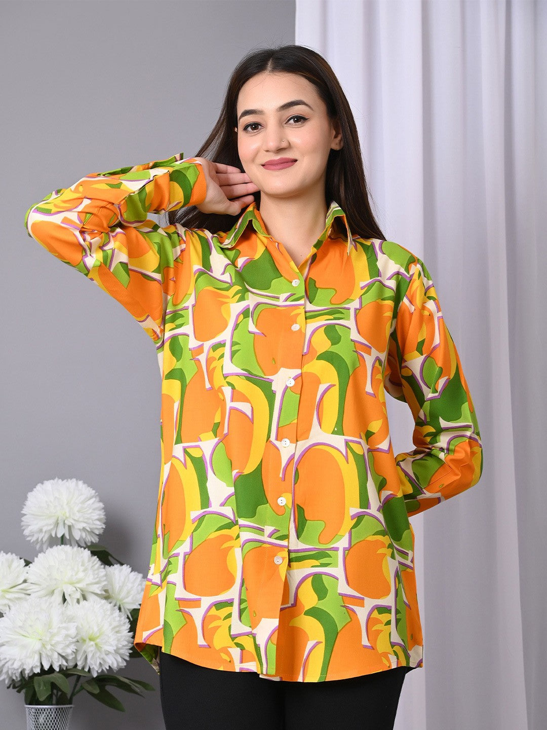 Women Abstract Printed Spread Collar Casual Shirt