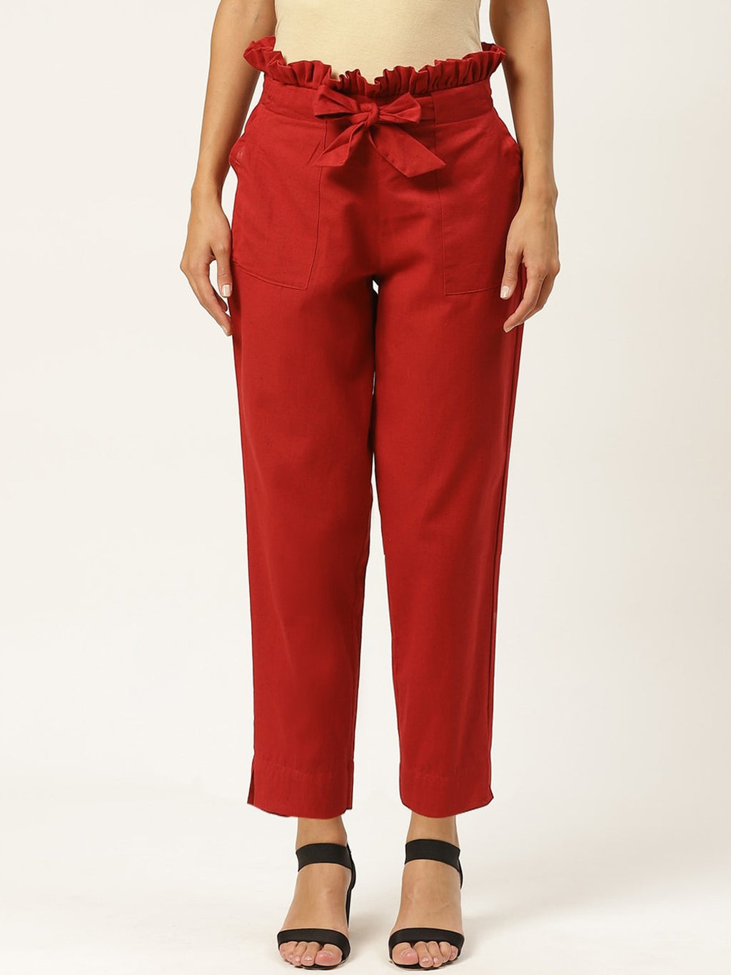Women Maroon Slim Fit Trousers