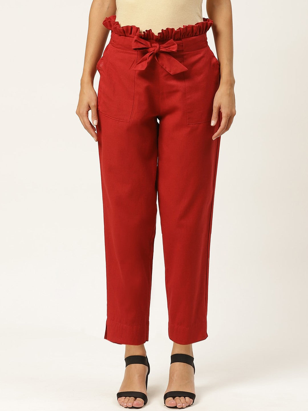 Women Maroon Slim Fit Trousers