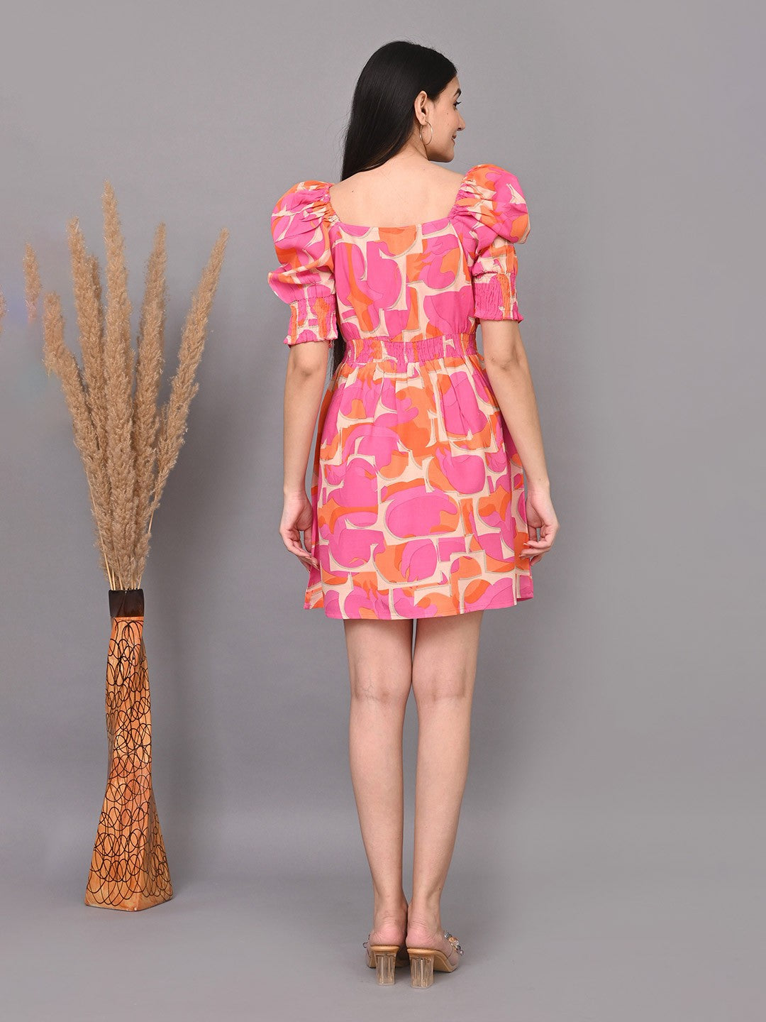 Floral Print Puff Sleeve Fit & Flare Dress