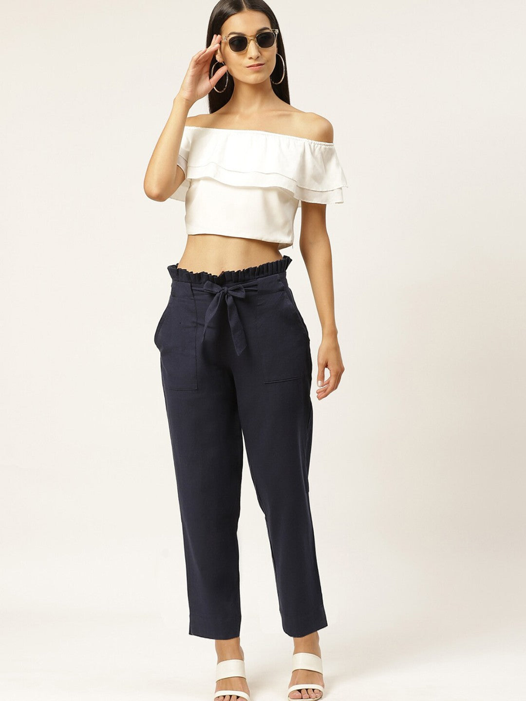 Women Navy Blue Slim Fit Trousers