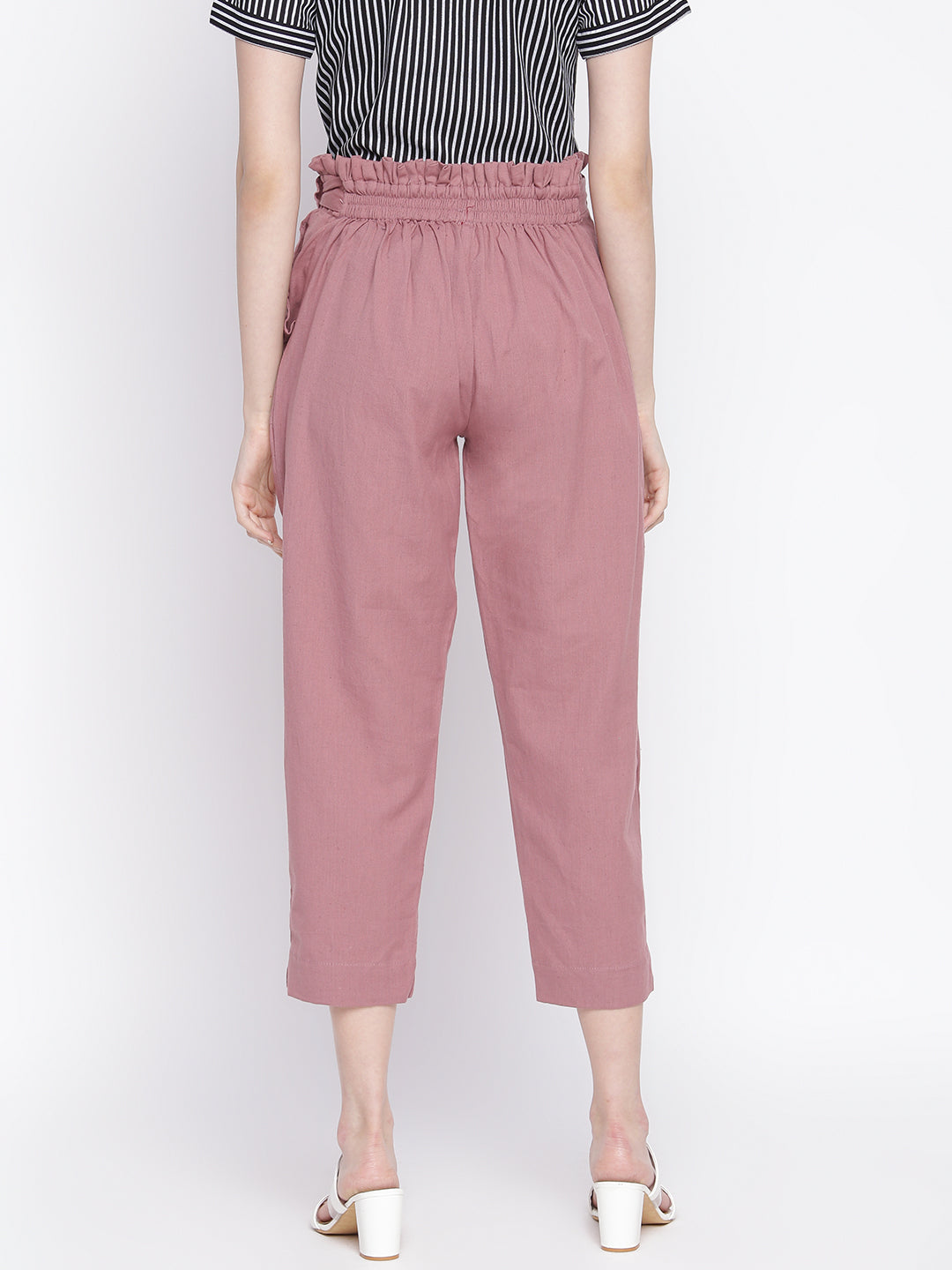 Women Regular Fit Maroon Pure Cotton Trousers