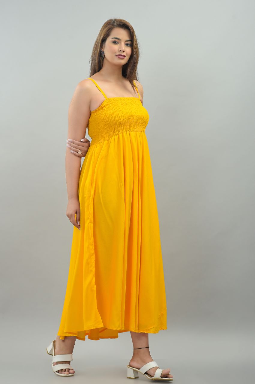 Women Fit and Flare Yellow Dress
