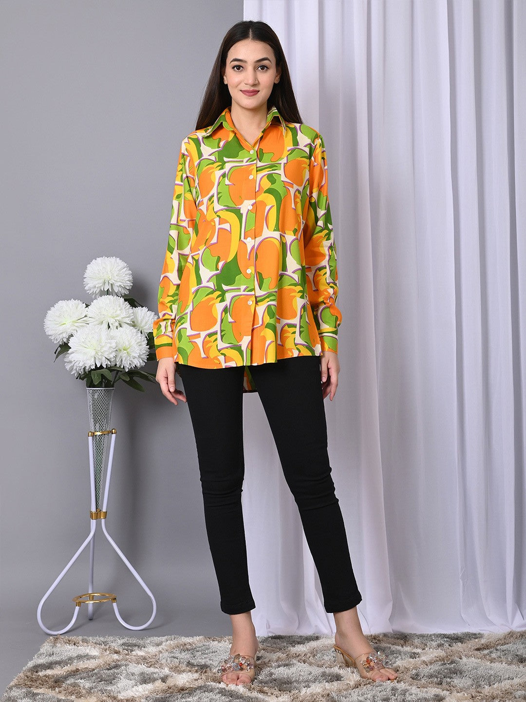 Women Abstract Printed Spread Collar Casual Shirt