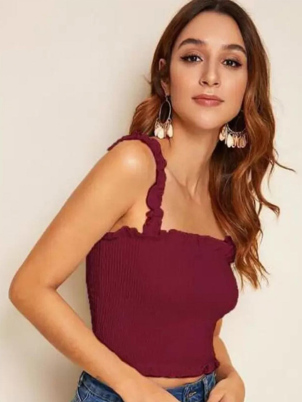 Woman Bobbin Elastic Crop Top
