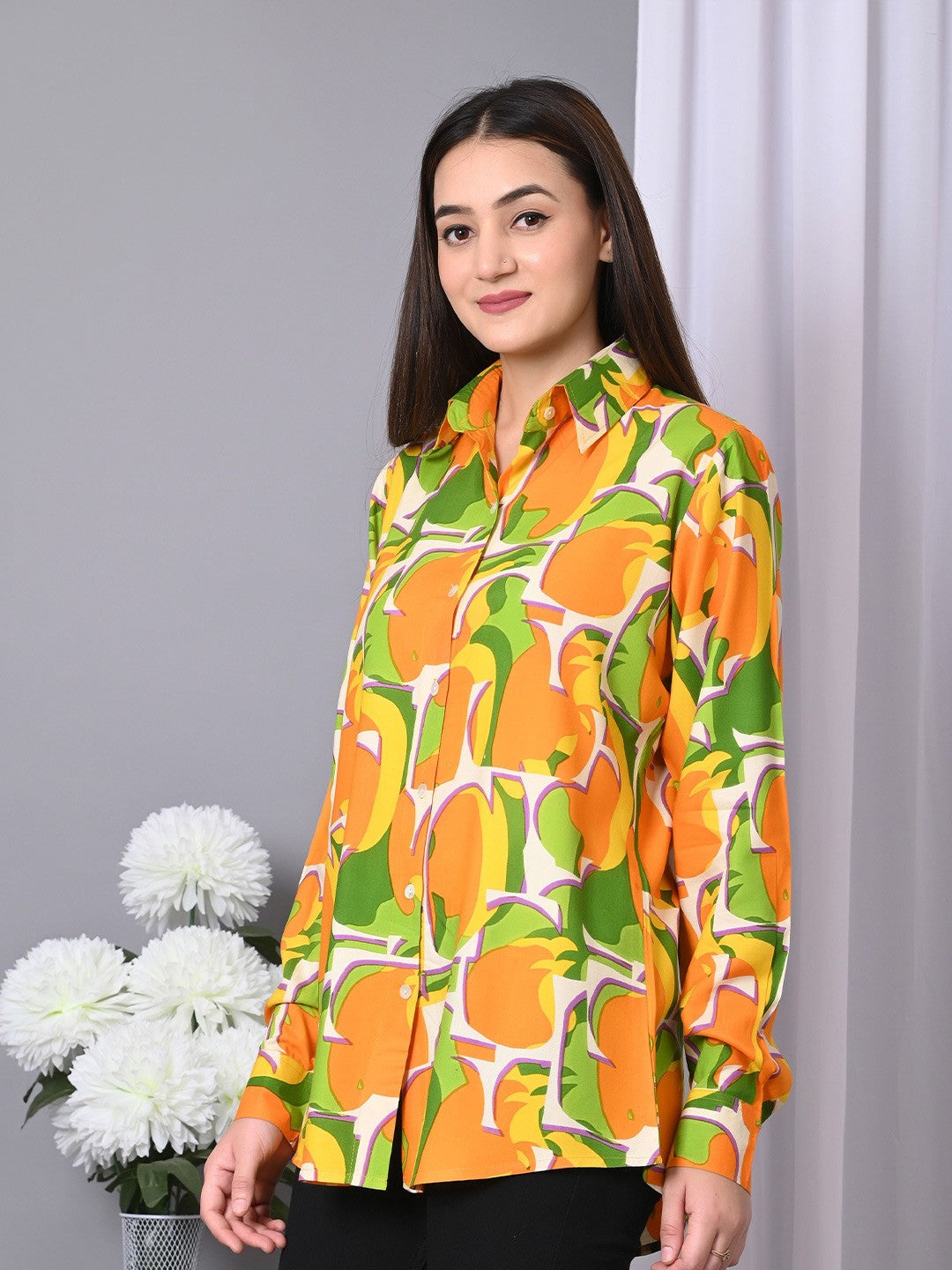Women Abstract Printed Spread Collar Casual Shirt