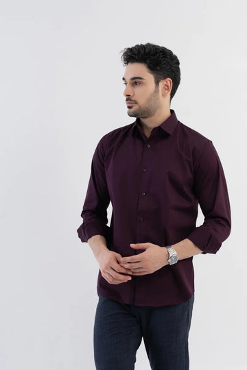 IQRAAR Men Classic Slim Fit Casual Shirt Wine