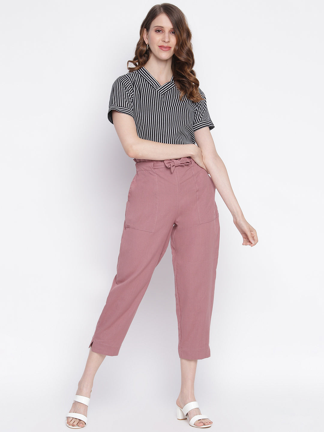 Women Regular Fit Maroon Pure Cotton Trousers