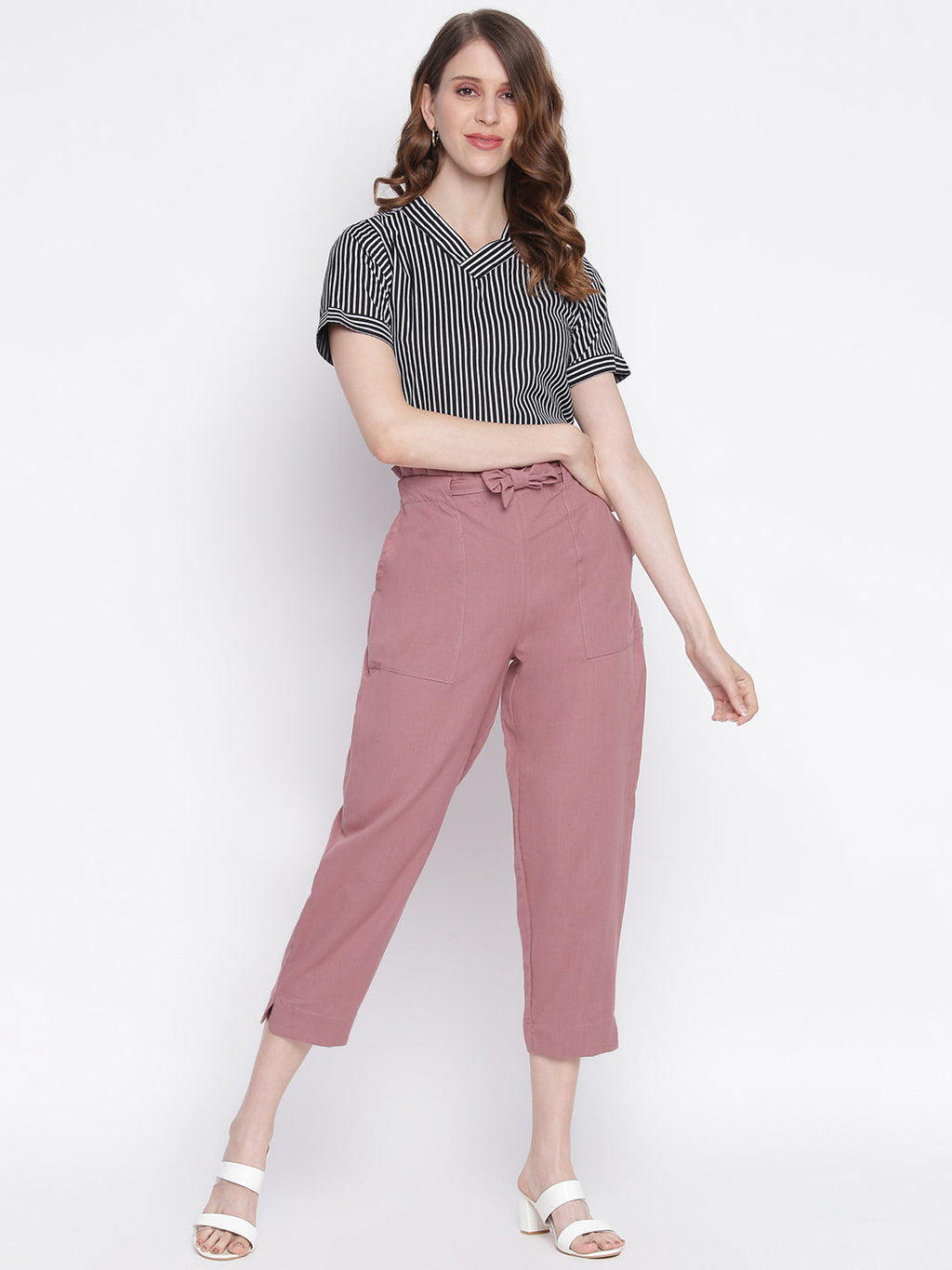 Women Regular Fit Maroon Pure Cotton Trousers