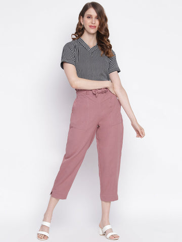 Women Regular Fit Maroon Pure Cotton Trousers
