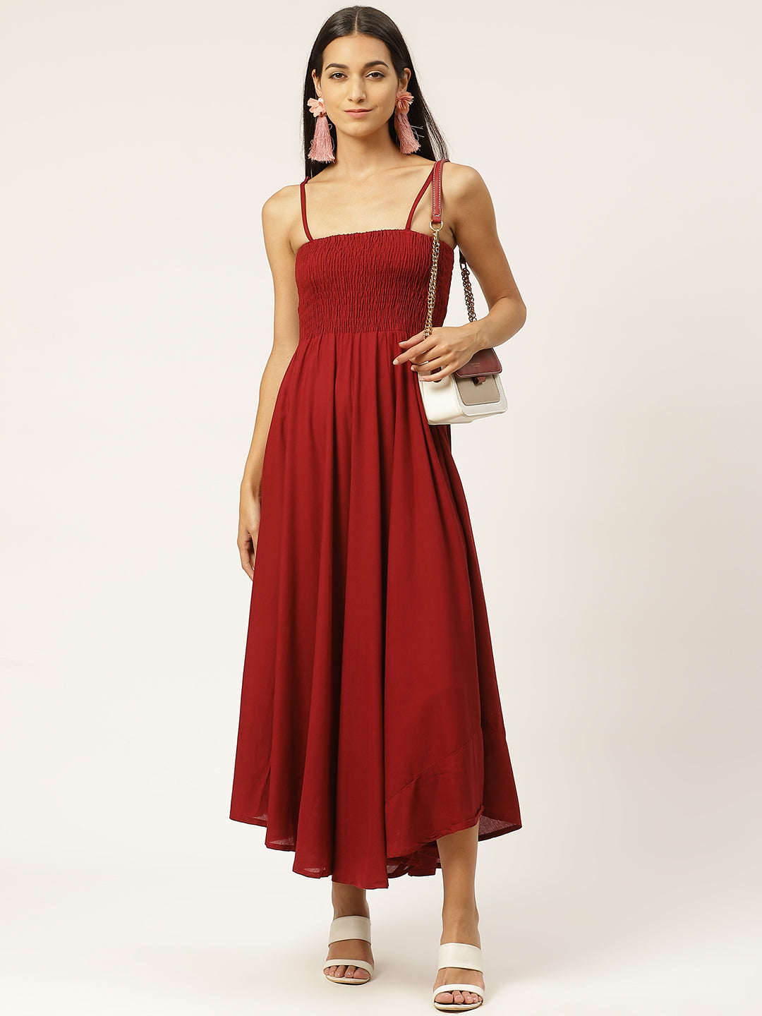 Women Empire Waist Maroon Dress