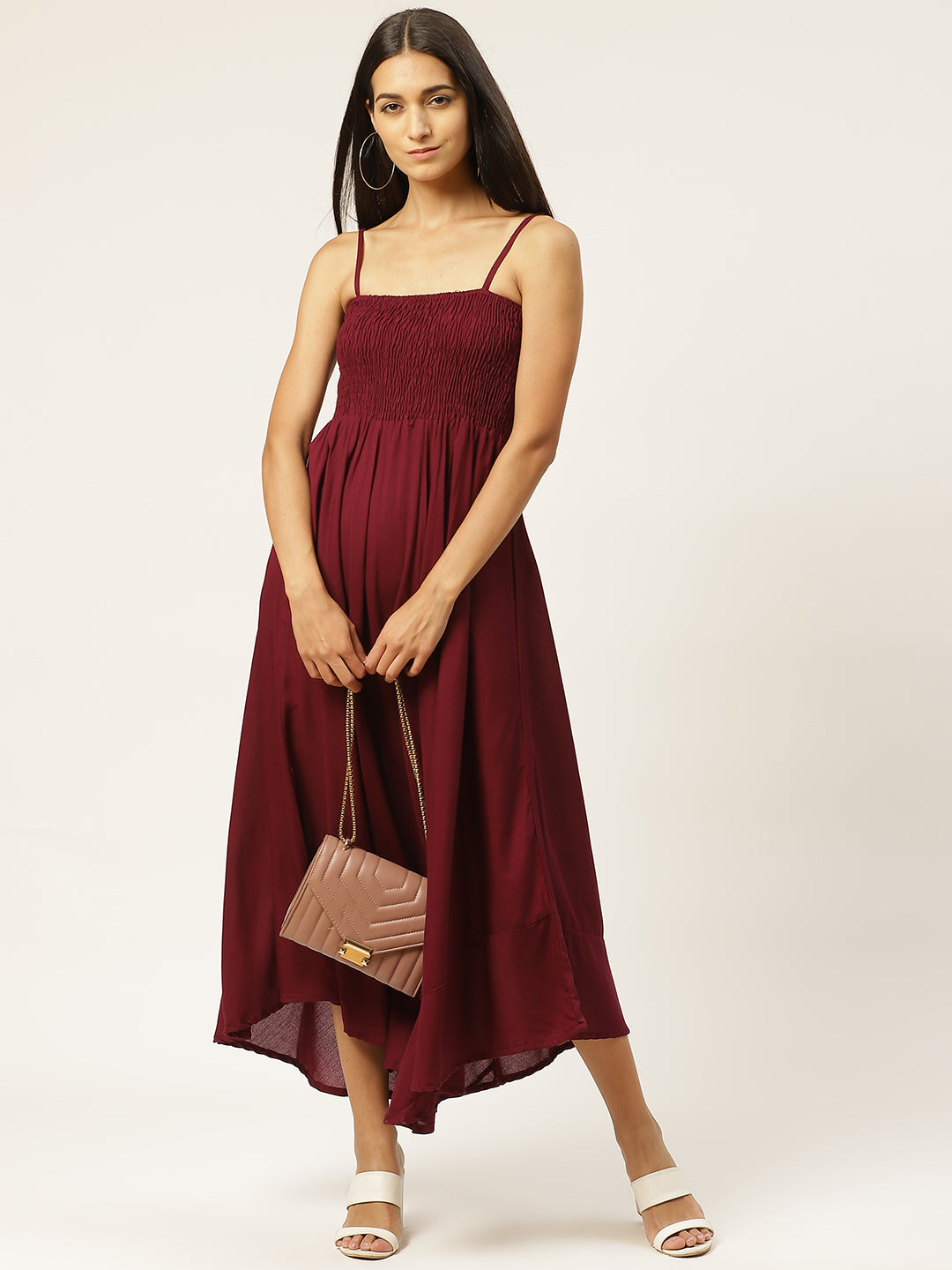 Women Empire Waist Wine Dress