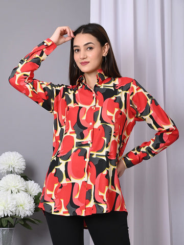 Women Abstract Printed Spread Collar Casual Shirt