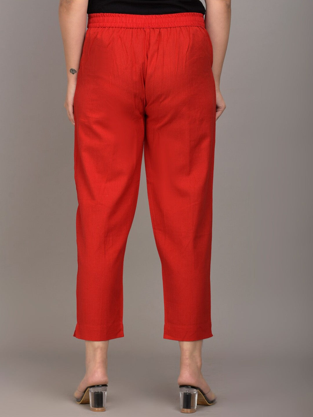 Women Red Slim Fit Trousers