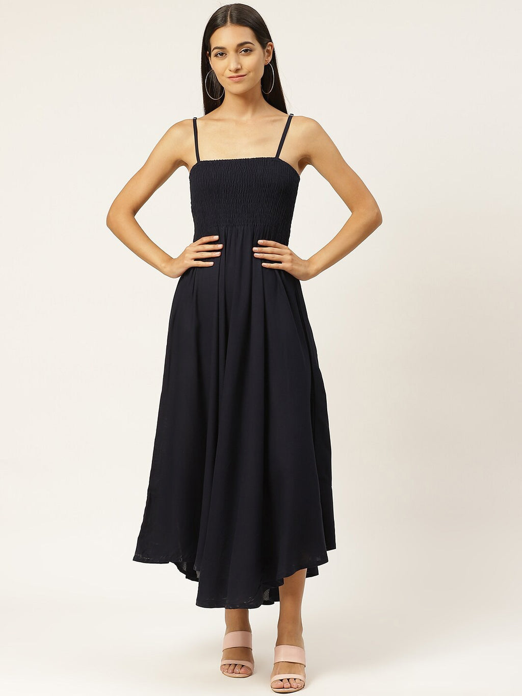 Fit and Flare Shoulder Straps Sleeveless Midi Dress