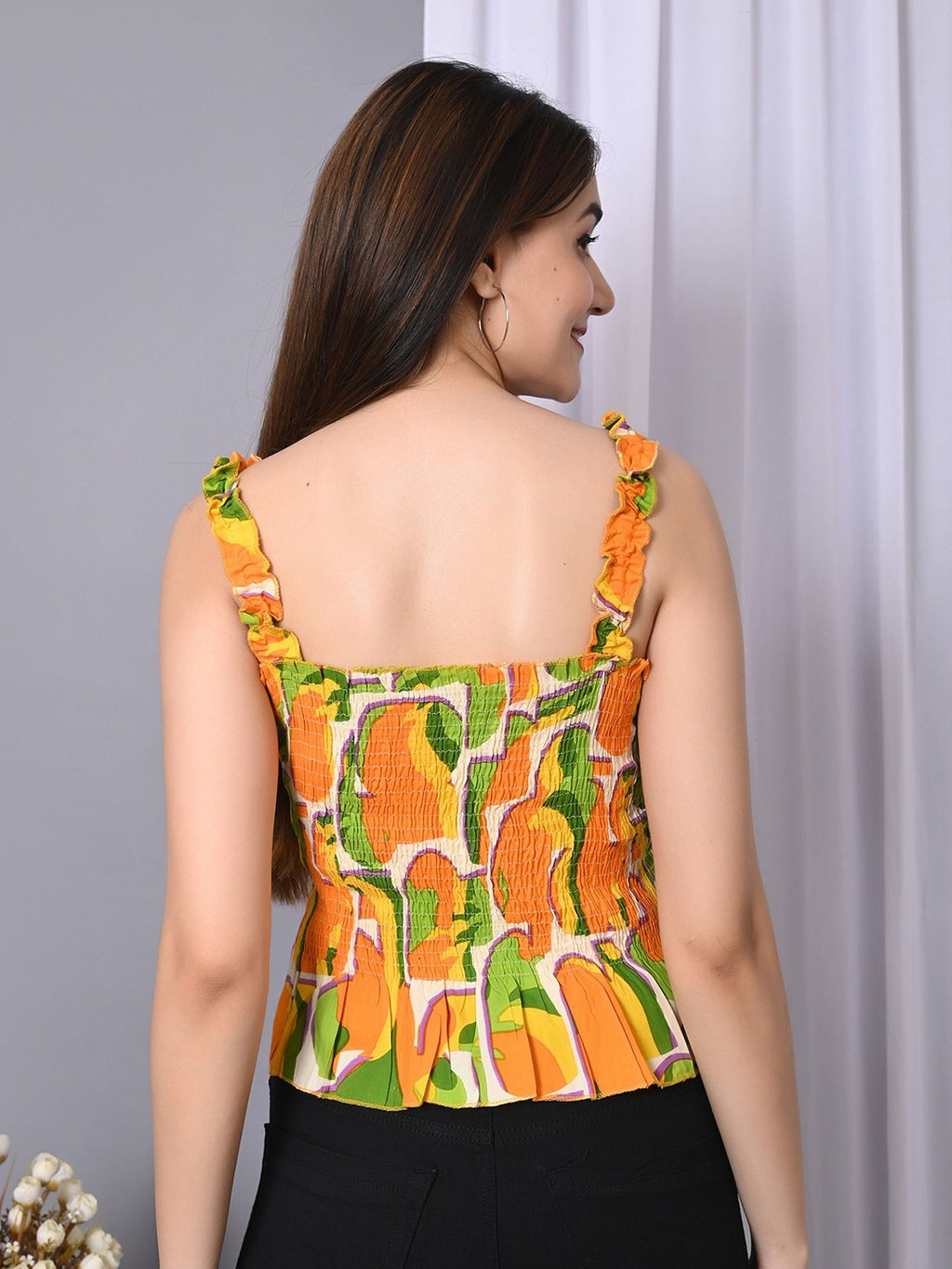 Floral Print Smocked Peplum Top