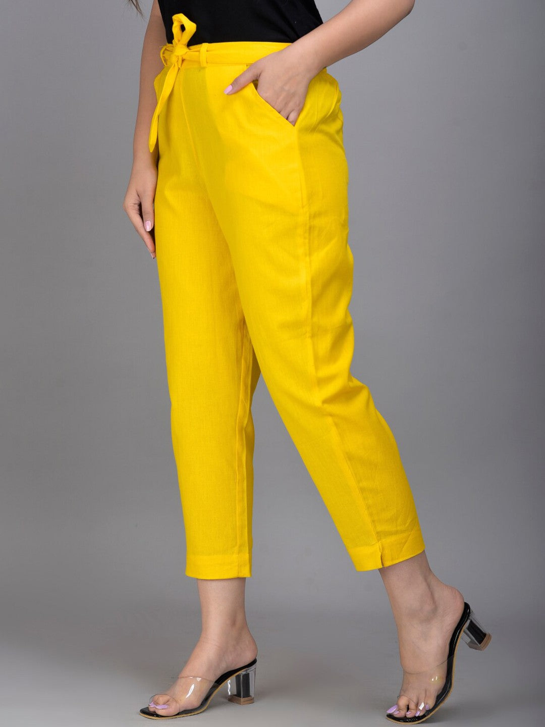 Women Yellow Slim Fit Trousers
