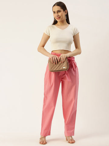 High-Rise Pleated Trousers With Waist Tie-Ups Detail