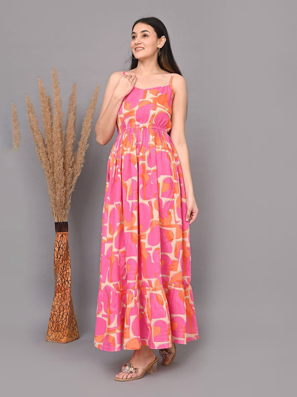 Floral Print Shoulder Straps Maxi Dress