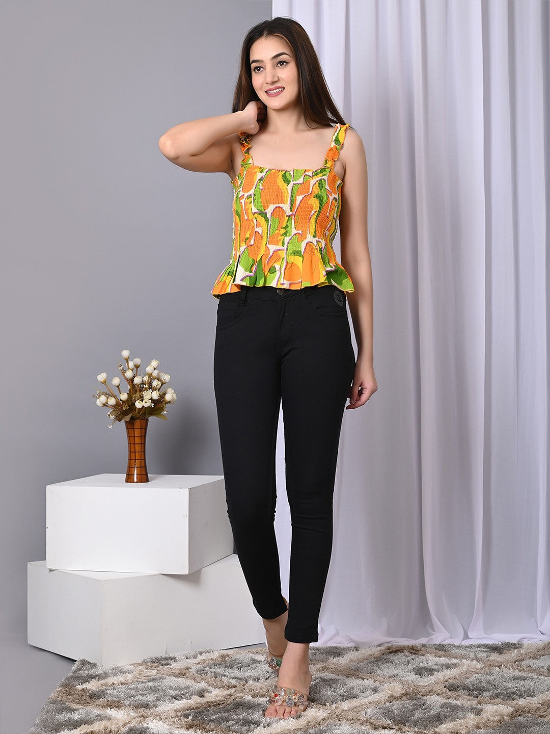 Floral Print Smocked Peplum Top