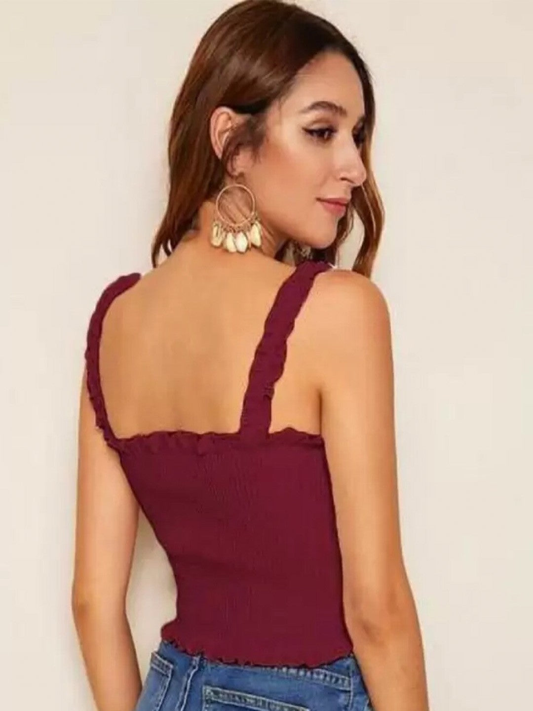 Woman Bobbin Elastic Crop Top