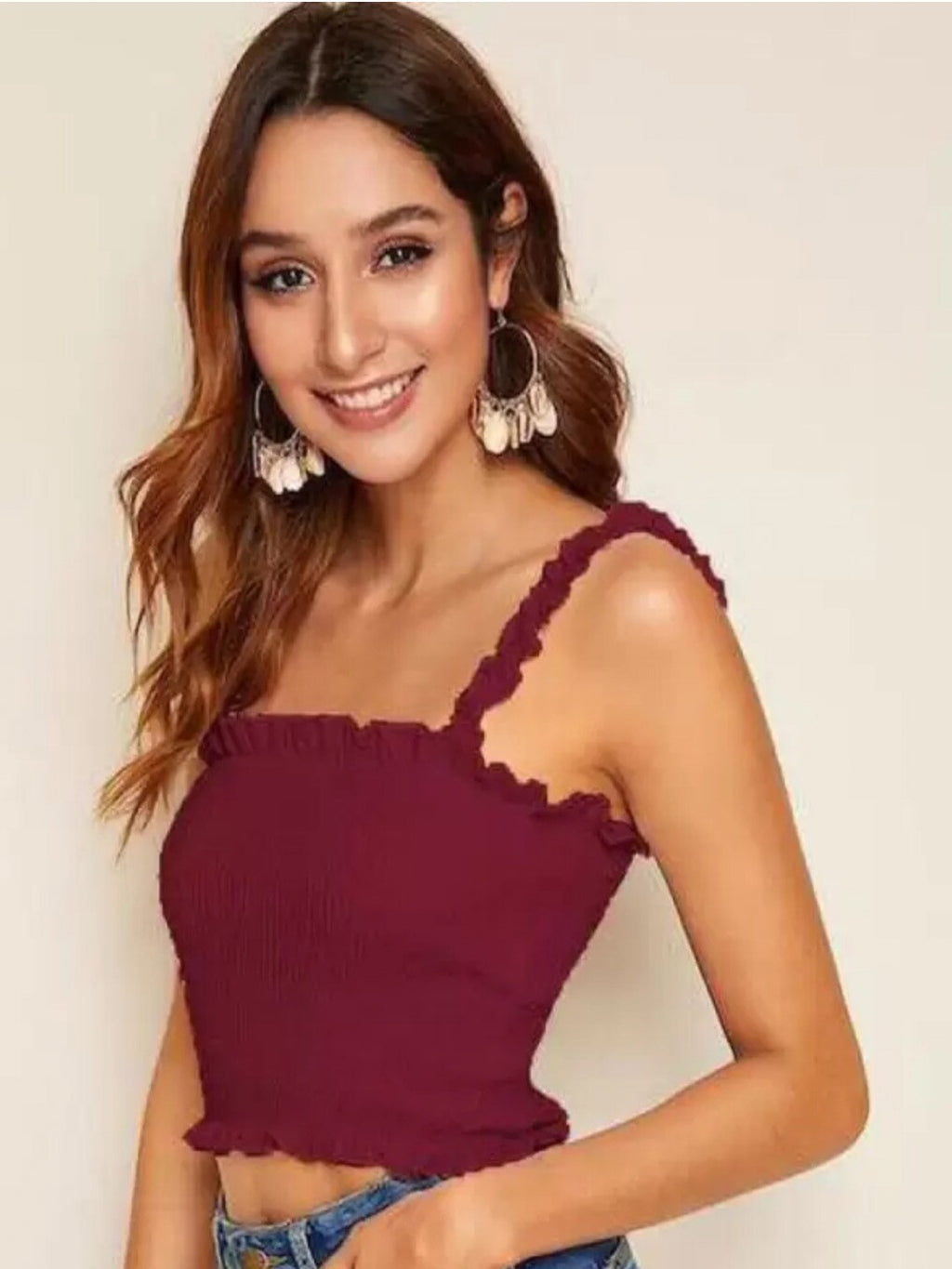 Woman Bobbin Elastic Crop Top
