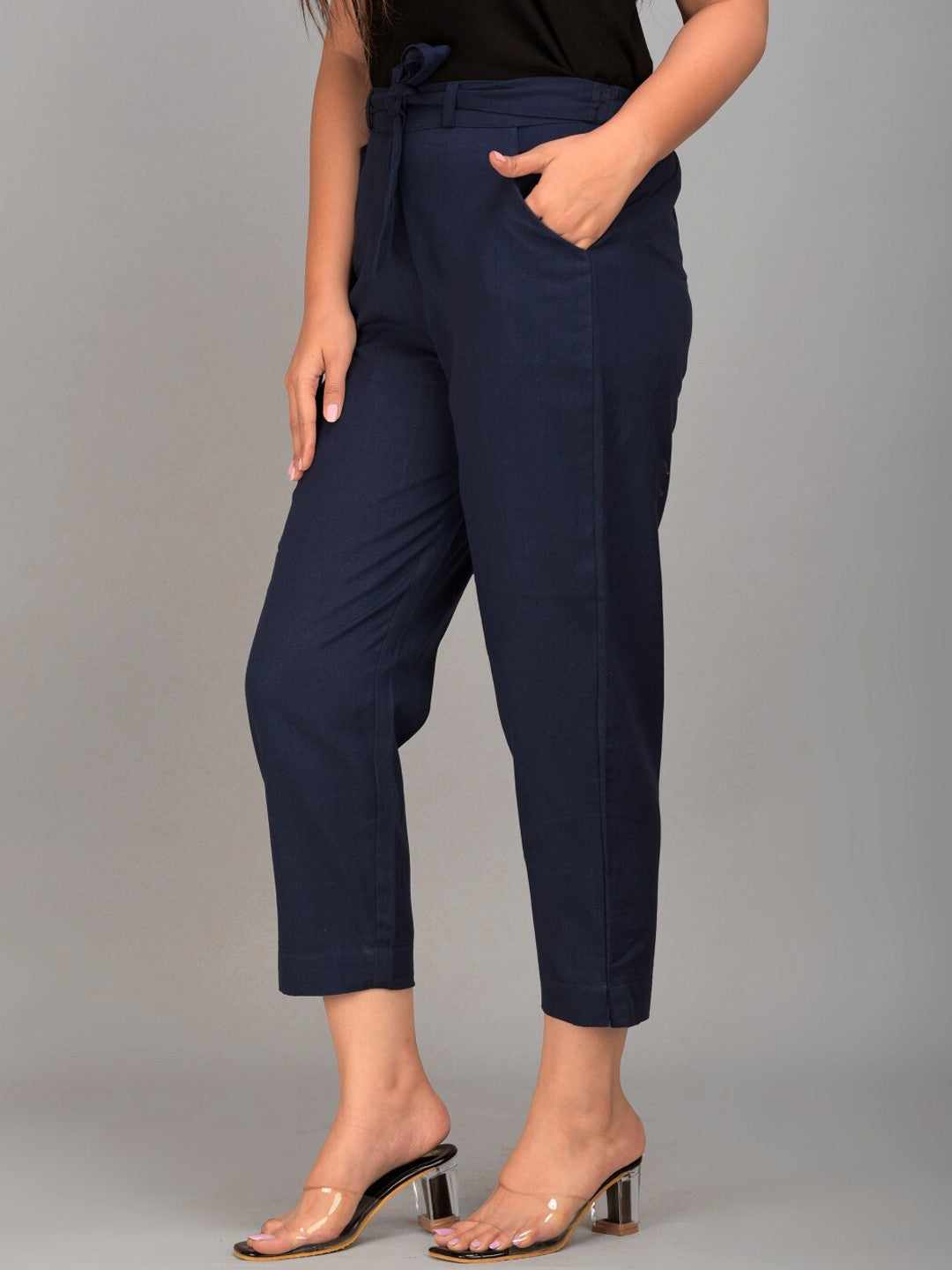 Women Navy Blue Slim Fit Trousers