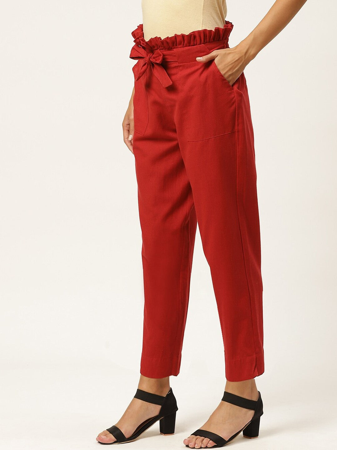 Women Maroon Slim Fit Trousers