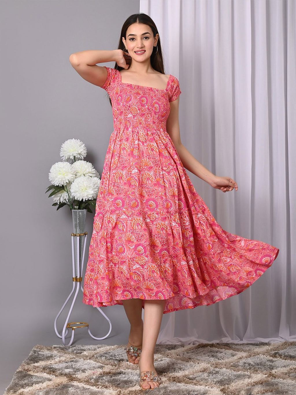 Floral Print Fit & Flare Midi Dress