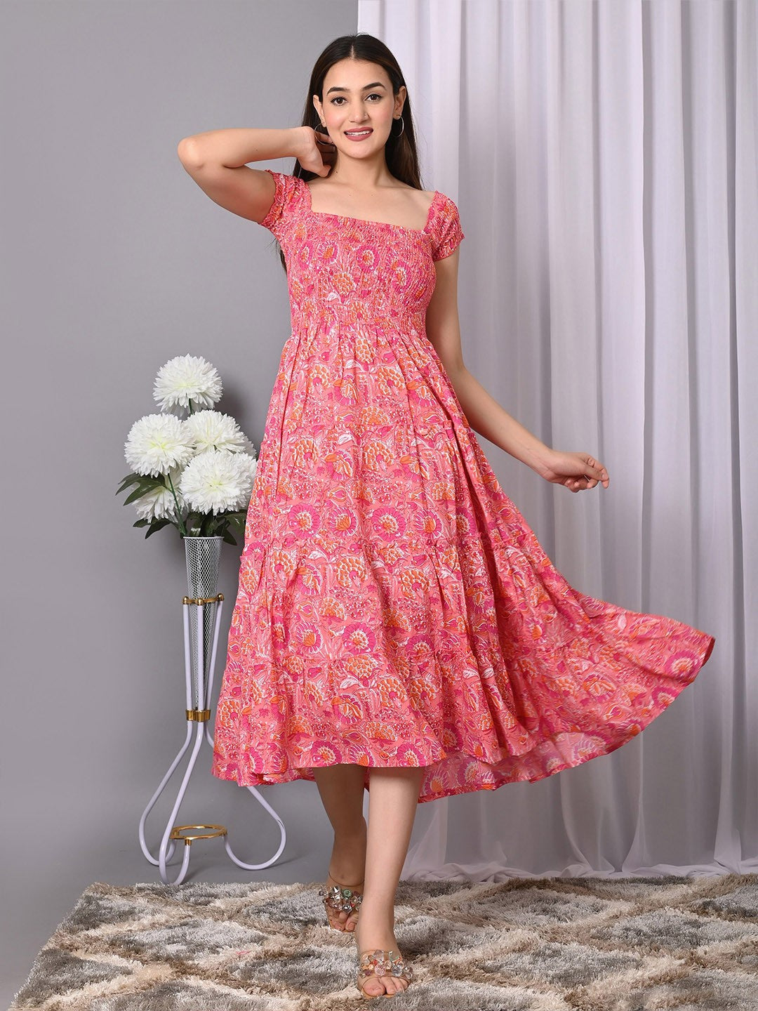 Floral Print Fit & Flare Midi Dress