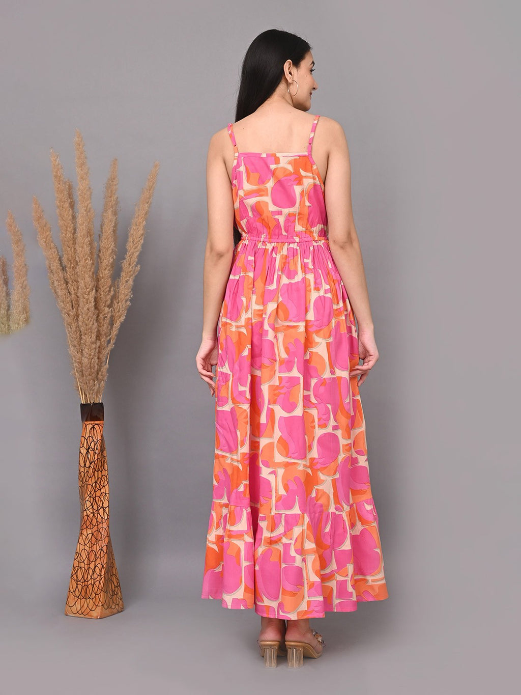 Floral Print Shoulder Straps Maxi Dress