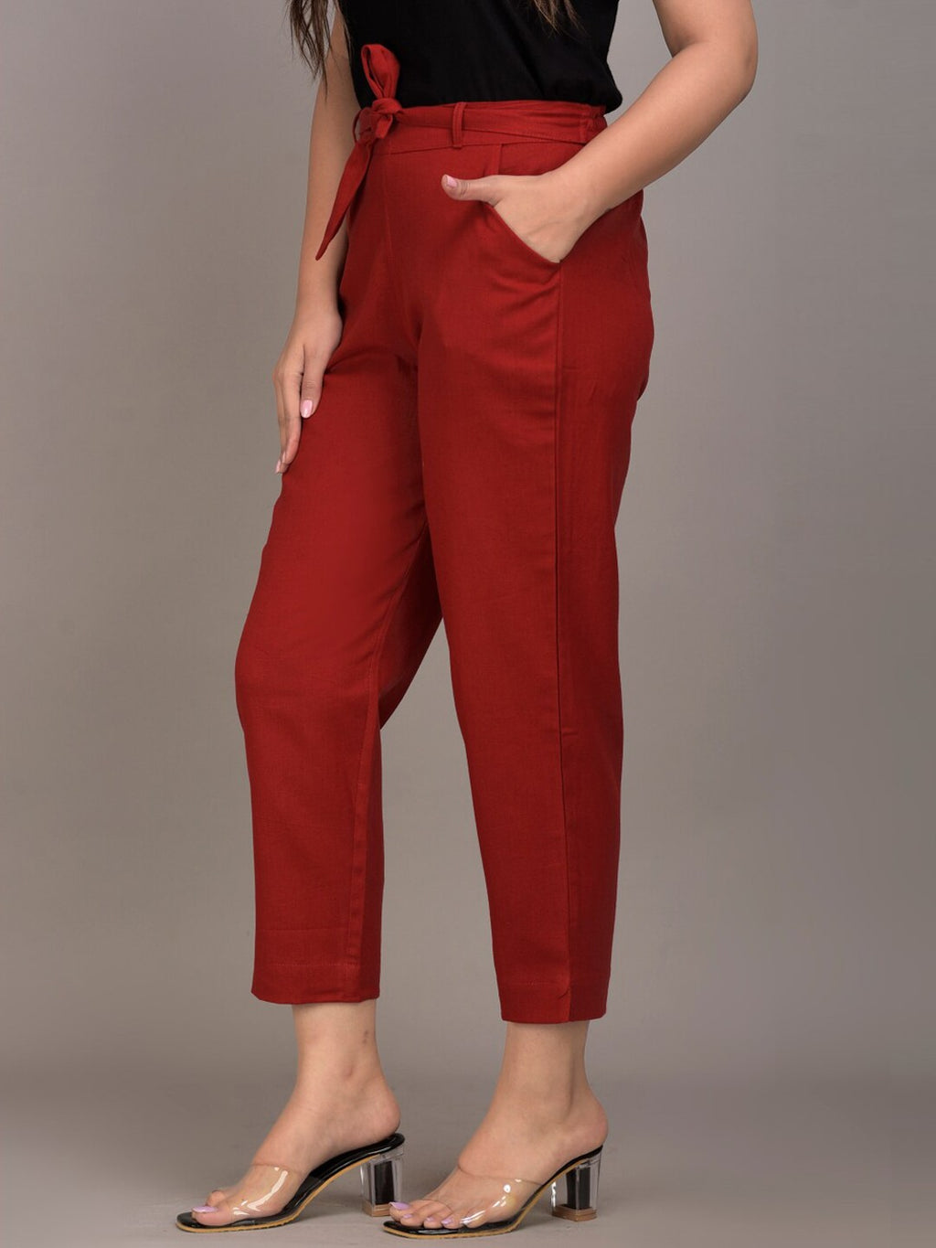 Women Maroon Slim Fit Trousers