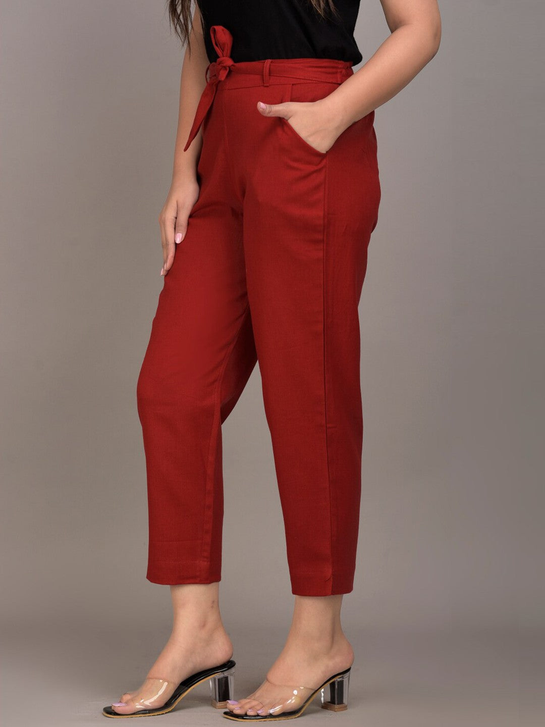 Women Maroon Slim Fit Trousers
