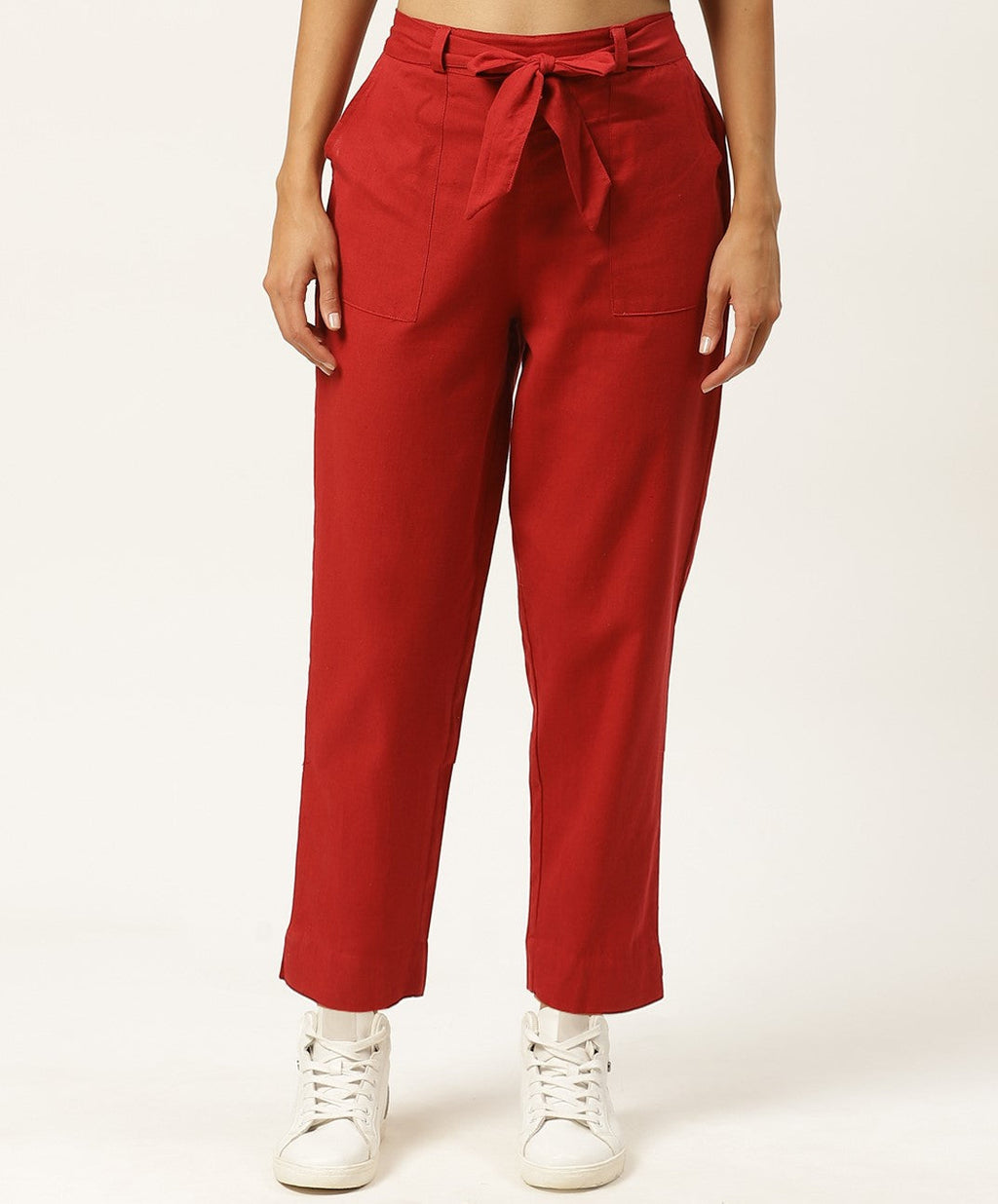 Women Regular Fit maroon Cotton Blend Trousers