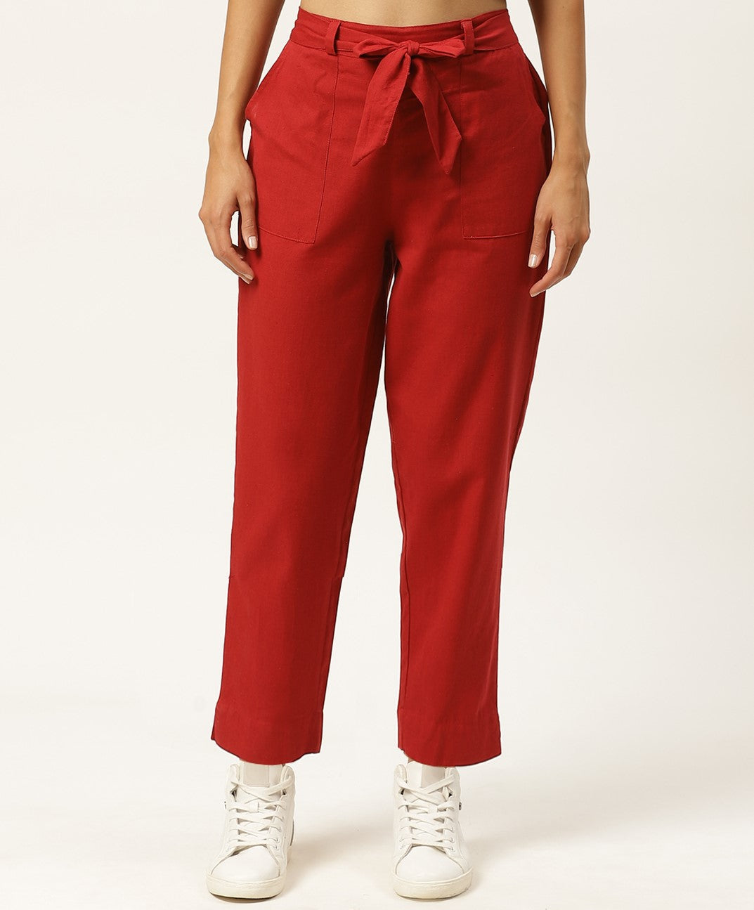 Women Regular Fit maroon Cotton Blend Trousers